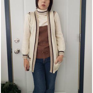 70s Cream and Brown Turtleneck Sweater and Vest Set‎